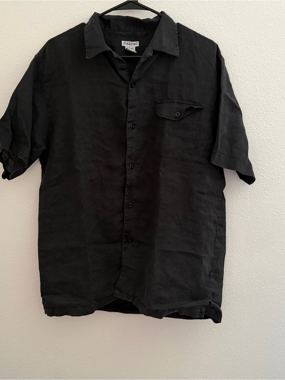 Maestro Men's Linen Short-Sleeve Button-Up Shirt - Black